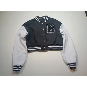 Black and White Cropped Varsity Jacket - Letter 'B'